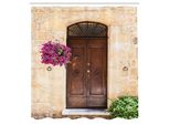 Abakuhaus Tenda Da Doccia Italiana, Porta Antica In Legno Arrugginito Con Fiori In Autentico Stile Nostalgico Foto, Set Decorativo Per Bagno In Tessuto Con Ganci, 175X220 Cm, Crema Lilla Marrone