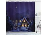 Abakuhaus Tenda Da Doccia Natalizia, Winter Home E Albero, Impermeabile, Incl. 12 Anelli, Resistente A Batteri E Muffe, 175 X 240 Cm, Blu Viola
