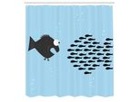 Abakuhaus Tenda Da Doccia Con Motivo A Pesci, Piccoli Pesci Uniti Per Combattere Con Grandi Pesci A Tema Acquatico - Animali Selvatici Nell'oceano, Set Decorativo Per Bagno In Tessuto Con Ganci, 175X240 Cm, Blu E Nero