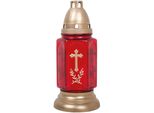 Lume Da Tomba In Vetro (24 Cm) Con Croce E Candela Inclusa, Design Bella Red