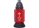 Lume Da Tomba In Vetro (24 Cm) Con Croce E Candela Inclusa, Design Buena Red