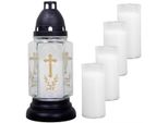 Lume Da Tomba In Vetro (24 Cm) Con Croce Incl. 5 Candele Di Ricarica, Design Buena White