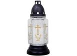 Lume Da Tomba In Vetro (24 Cm) Con Croce E Candela Inclusa, Design Buena White