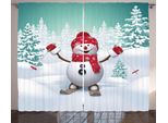 Abakuhaus Natale Tenda Rustica, Sciatori-Pupazzi Di Neve-Alberi, Soggiorno Tenda Universale Con Passanti E Ganci, 280 X 175 Cm, Verde Acqua Rosso Bianco