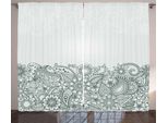 Abakuhaus Tenda Rustica In Henné, Contorni Di Fiori Selvatici E Foglie, Tenda Con Passanti E Ganci Per Camera Da Letto, 280 X 175 Cm, Bianco Verde