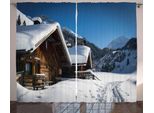 Abakuhaus Tenda Rustica Invernale, Case Austriache Sulle Montagne, Tenda Con Passanti E Ganci Per Camera Da Letto, 280 X 175 Cm, Marrone, Blu, Bianco