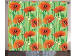 Abakuhaus Primavera Tenda Rustica, Campo Di Papaveri, Soggiorno Nastro Universale Tende Con Passanti E Ganci, 280 X 175 Cm, Verde Felce Rosso Scarlatto