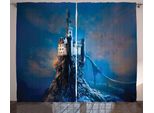 Abakuhaus Tenda Rustica Fantasia, Castle Hill Top, Tenda Con Passanti E Ganci Per Camera Da Letto, 280 X 175 Cm, Blu Pallido Crema Arancione