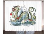 Abakuhaus Drachen Tenda Rustica, Eastern Creature, Tenda Con Passanti E Ganci Per Camera Da Letto, 280 X 175 Cm, Verde Chiaro Vermiglio