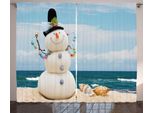 Abakuhaus Tenda Rustica Con Pupazzo Di Neve, Vacanze Invernali Al Mare, Tenda Con Passanti E Ganci Per Camera Da Letto, 280 X 175 Cm, Multicolore