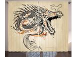 Abakuhaus Drachen Tenda Rustica, Doodle Kreatur, Tenda Con Passanti E Ganci Per Camera Da Letto, 280 X 175 Cm, Beige, Zenzero, Nero