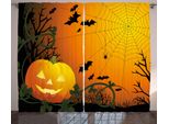 Abakuhaus Tenda Rustica A Ragnatela, Battitore Per Foglie Di Zucca, Tenda Con Passanti E Ganci Per Camera Da Letto, 280 X 175 Cm, Arancione Verde Scuro Nero