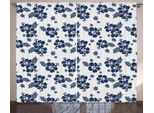 Abakuhaus Hawaii Tenda Rustica, Arte Floreale Monocromatica, Tenda Con Passanti E Ganci Per Camera Da Letto, 280 X 175 Cm, Blu Navy E Bianco