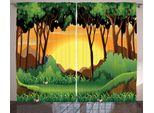 Abakuhaus Tenda Rustica, Cartoon Sunset Hills, Tenda Con Passanti E Ganci Per Camera Da Letto, 280 X 175 Cm, Verde Caramello Giallo