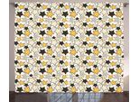 Abakuhaus Tenda Rustica Gialla, Stelle Retrò A Pois, Tenda Con Passanti E Ganci Per Camera Da Letto, 280 X 175 Cm, Marigold Nero Bianco