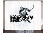 Abakuhaus Hockey Su Ghiaccio Tenda Rustica, Disegno Di Giocatori Grunge, Soggiorno Tenda Universale Con Passanti E Ganci, 280 X 175 Cm, Nero Bianco Azzurro Pallido