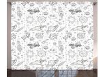 Abakuhaus Tenda Rustica Per Asilo, Doodle Sistema Solare Spazio, Tenda Con Passanti E Ganci Per Camera Da Letto, 280 X 175 Cm, Bianco Nero