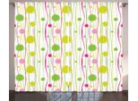 Abakuhaus Verde, Rosa, Tenda Rustica, Doodle Stripes Dots, Tende Universali Per Soggiorno Con Passanti E Ganci, 280 X 175 Cm, Verde Bianco Rosa