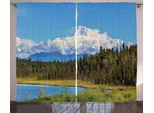 Abakuhaus Alaska Tenda Rustica, Montagne Innevate, Tenda Con Passanti E Ganci Per Camera Da Letto, 280 X 175 Cm, Verde Bosco Bianco Blu