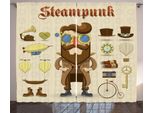 Abakuhaus Tenda Rustica Steampunk, Hipster Gentleman, Tenda Con Passanti E Ganci Per Camera Da Letto, 280 X 175 Cm, Multicolore