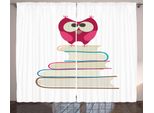 Abakuhaus Tenda Rustica Con Caricatura, Gufo Appollaiato Su Una Pila, Tenda Con Passanti E Ganci Per Camera Da Letto, 280 X 175 Cm, Multicolore