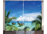Abakuhaus Viaggio Tenda Rustica, Palm Beach Barche Da Pesca, Camera Da Letto Tenda Con Passanti E Ganci, 280 X 175 Cm, Turchese Verde Blu
