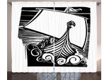 Abakuhaus Tenda Rustica Nordica, Viking Longboat On Waves, Tenda Con Passanti E Ganci Per Camera Da Letto, 280 X 175 Cm, Bianco E Nero