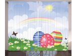 Abakuhaus Pasqua Tenda Rustica, Prato Primaverile Con Uova, Soggiorno Nastro Universale Tende Con Passanti E Ganci, 280 X 175 Cm, Multicolore
