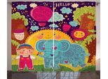 Abakuhaus Tenda Rustica Con Elefanti, Cartoon Smile Sun, Tende Universali Per Soggiorno Con Passanti E Ganci, 280 X 175 Cm, Multicolore