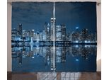 Abakuhaus Chicago Skyline Tenda Rustica, Città Addormentata, Camera Da Letto Tenda Con Nastro Arricciato, Passanti E Ganci, 280 X 175 Cm, Blu Notte Grigio