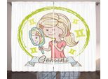 Abakuhaus Segno Zodiacale Gemelli Tenda Rustica, Ragazza Con Specchio, Soggiorno Nastro Universale Tende Con Passanti E Ganci, 280 X 175 Cm, Multicolore
