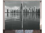 Abakuhaus Chicago Skyline Tenda Rustica, Harbor Città Costiera, Tenda Con Passanti E Ganci Per Camera Da Letto, 280 X 175 Cm, Bianco E Nero