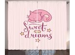 Abakuhaus Dolci Sogni Tenda Rustica, Gatto Cartoon Stelle, Camera Da Letto Tenda Con Passanti E Ganci, 280 X 175 Cm, Rosa Secca Rosa Pallido