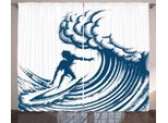 Abakuhaus Surf Tenda Rustica, Cavalcando Un'onda Gigante, Tenda Con Passanti E Ganci Per Camera Da Letto, 280 X 175 Cm, Blu E Bianco