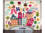 Abakuhaus Tenda Rustica Olandese, Cartoon Amsterdam Houses, Tenda Universale Per Soggiorno Con Passanti E Ganci, 280 X 175 Cm, Multicolore