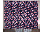 Abakuhaus Tenda Rustica Con Motivi Floreali, Vibrant Tropical Blooms, Tenda Universale Per Soggiorno Con Passanti E Ganci, 280 X 175 Cm, Indigo Coral Pale Pink