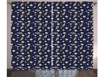 Abakuhaus Tenda Rustica, Gatto Che Vola Nello Spazio, Tenda Con Passanti E Ganci Per Camera Da Letto, 280 X 175 Cm, Azzurro Senape Indaco
