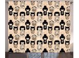 Abakuhaus Tenda Etnica Rustica, Piccole Bambole Kokeshi, Tenda Con Passanti E Ganci Per Camera Da Letto, 280 X 175 Cm, Beige, Nero E Marrone Chiaro