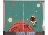 Abakuhaus Tenda Rustica, Doodle Cosmonaut, Tenda Con Passanti E Ganci Per Camera Da Letto, 280 X 175 Cm, Corallo Turchese Avorio