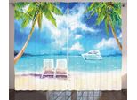 Abakuhaus Tenda Rustica Vintage Boat, Exotic Beach Palms, Tenda Con Passanti E Ganci Per Camera Da Letto, 280 X 175 Cm, Multicolore
