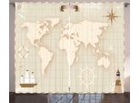 Abakuhaus Tenda Rustica Vintage Boat, Mappa Del Mondo, Tenda Con Passanti E Ganci Per Camera Da Letto, 280 X 175 Cm, Beige Guscio D'uovo