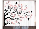Abakuhaus Uccelli Tenda Rustica, Tordo Su Platano, Camera Da Letto Tenda Con Passanti E Ganci, 280 X 175 Cm, Bianco Nero Rosso Corallo