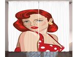 Abakuhaus Pin Up Girl Tenda Rustica, Capelli Arricciati Color Zenzero, Tenda Con Passanti E Ganci Per Camera Da Letto, 280 X 175 Cm, Pesca Pallida Scarlatta