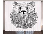 Abakuhaus Tenda Rustica Indie, Orso Doodle Con Barba, Tende Universali Per Soggiorno Con Passanti E Ganci, 280 X 175 Cm, Bianco Nero