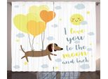 Abakuhaus Ti Amo Tenda Rustica, Palloncini Con Cani, Camera Da Letto Tenda Con Passanti E Ganci, 280 X 175 Cm, Giallo Cacao Blu Grigio