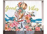 Abakuhaus Good Vibes Tenda Rustica, Rosa In Fiore, Tenda Con Passanti E Ganci Per Camera Da Letto, 280 X 175 Cm, Multicolore