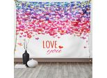 Abakuhaus Romantico Arazzo, Cuori Che Amano La Primavera, Soggiorno Camera Da Letto Casa Arazzo In Raso Setoso, 200 X 150 Cm, Multicolore