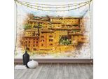 Abakuhaus Arazzo Retrò, Città Storica Italiana, Soggiorno Camera Da Letto Casa Arazzo In Raso Setoso, 200 X 150 Cm, Arancione Bianco