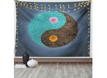 Abakuhaus Arazzo Yoga, Yin Yang Blume Teal Brown, Soggiorno Camera Da Letto Casa Arazzo In Raso Setoso, 200 X 150 Cm, Blu-Grigio Turchese Marrone Ombra