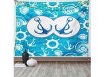 Abakuhaus Arazzo Nautico, Nostalgia Sailboat, Arazzo Per Soggiorno E Camera Da Letto Arazzo In Raso Setoso, 150 X 100 Cm, Blu Turchese Bianco